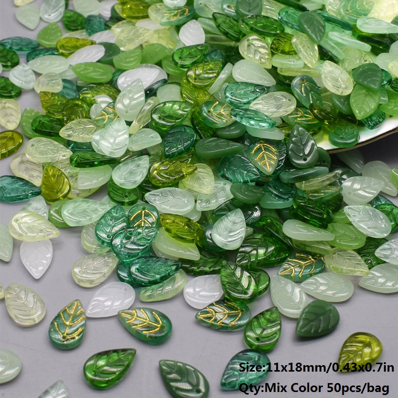 11x18mm 50pcs/Bag Green Glass Tree Leaves Charms Leafs Beads Pendants For Jewelry Making Handmade Glass Crafts Bracelet Earring: Orange