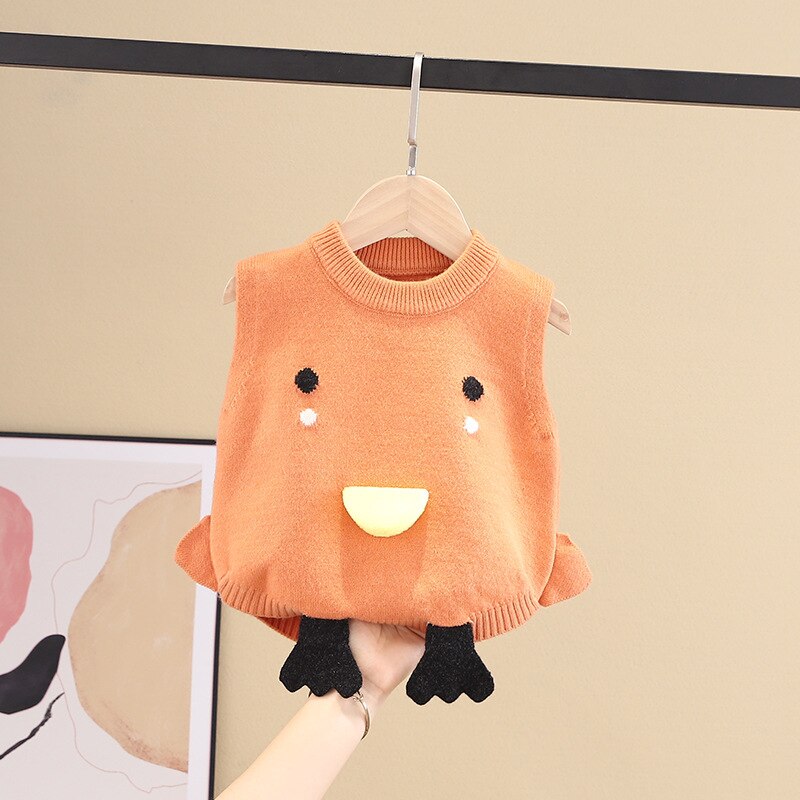 Pull mignon coréen pour enfants, en coton, sans couture, vêtements pour bébés garçons et filles, gilet de canard de dessin animé, pour automne et hiver: O / 90cm