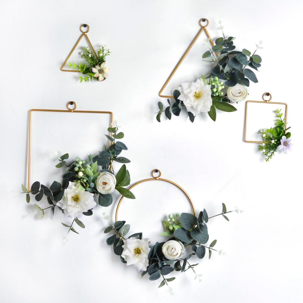 Fengrise nordisk stil geometrisk metal ring krans kunstig blomst krans ramme bryllup dekoration fødselsdagsfest væg hængende
