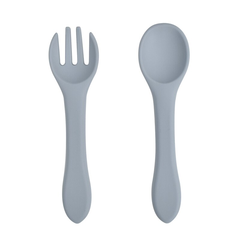 2 Pcs/Set Silicone Baby Learning Spoon Fork Set BPA Free Baby Silicone Tableware Non-Slip Kids Safety Utensils Baby Stuff: 18