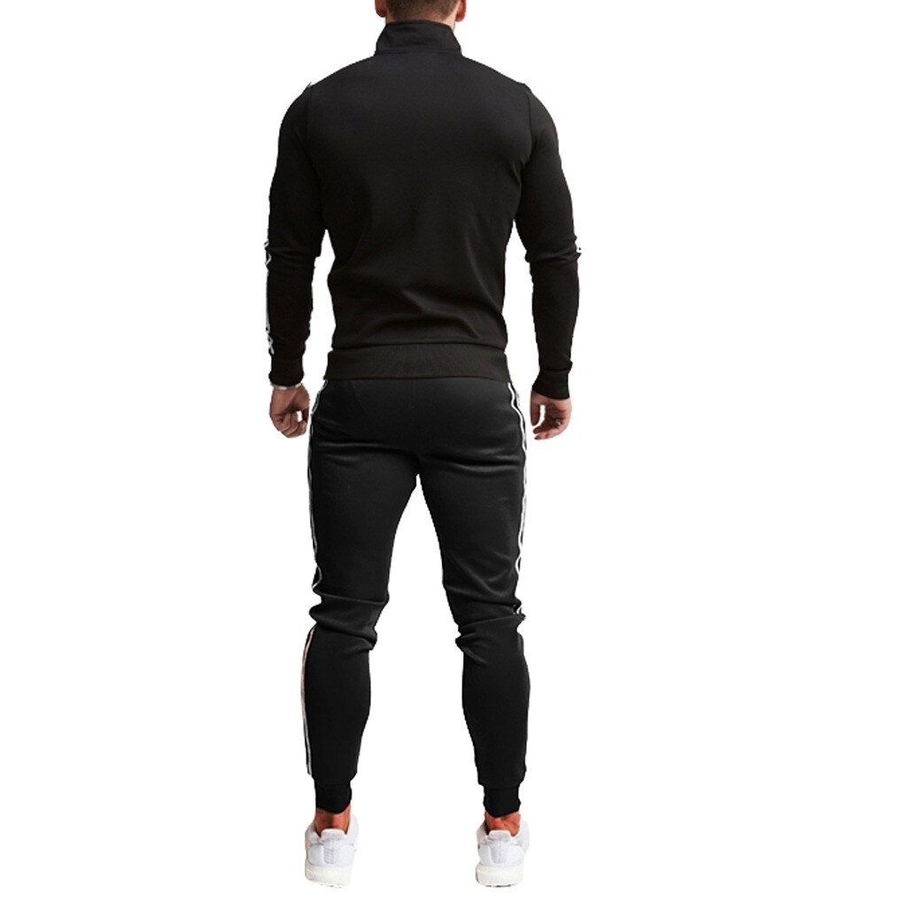 Mens Running Jogging Sport Gym Dragen Sets Herfst Splicing Rits Printing Trainingspak Effen Kleur Slim Fit Sport Past #3