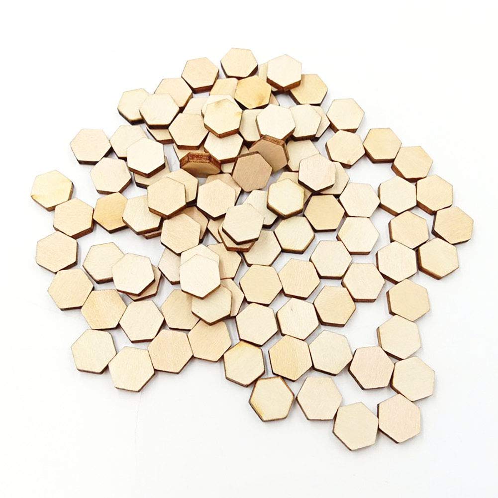 Rodajas de madera de 10mm y 100 pulgadas, adornos en forma hexagonal, losas de madera para decoración de en casa, suministros artesanales, 0,39 Uds.