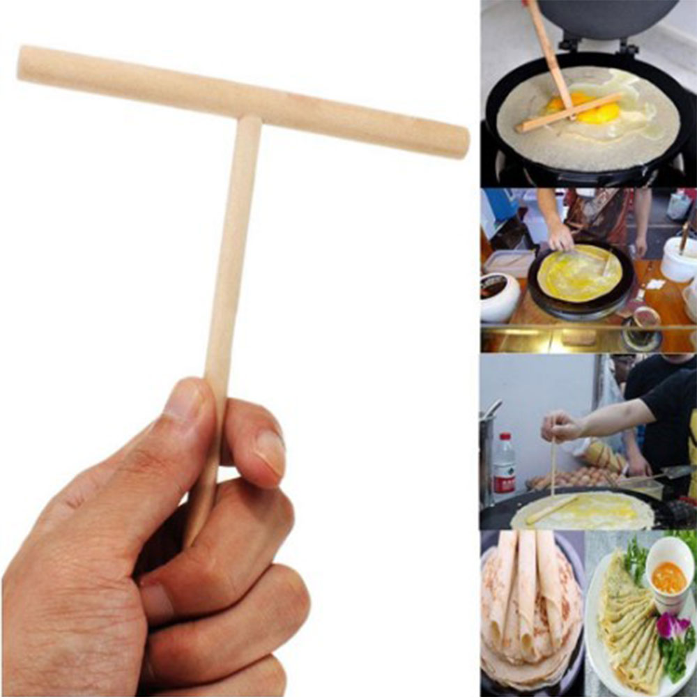 Diy Chinese Specialiteit Maker Pannenkoek Beslag Houten Strooier Stok T-Vormige Ei Taart Schraper Thuis Keuken Tool Pancake Maker