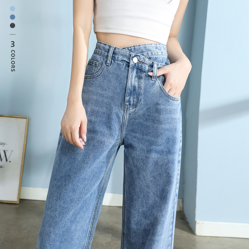 Katoen Jeans Vrouwen Wijde Pijpen Denim Broek Femme Blauw Streetwear Baggy Rechte Taille Broek Vrouw Xxl