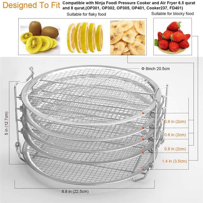 for Dehydrator Stand, Grill Stand Air Fryer with Five Stackable Layers Food Grade for Dehydrator Rack Stainless Steel Stand Acce