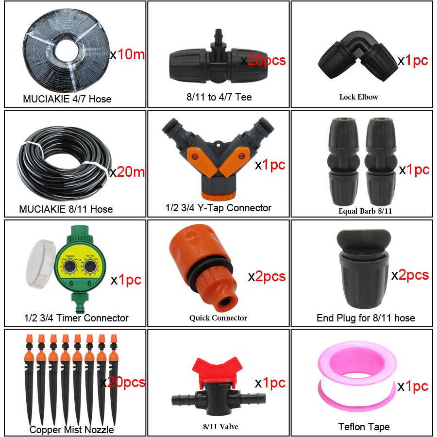 Muciakie 30m 8/11mm 4/7mm slang micro water irrigatiesysteem tuin timer spray zelf water gevende kits met verstelbare druppelaar