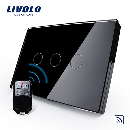 Livolo US/AU Standaard, Draadloze Schakelaar, VL-C303R-81VL-RMT-02, crystal Waterdicht Glass Touch Screen Lichtschakelaar & Mini Remote: Black