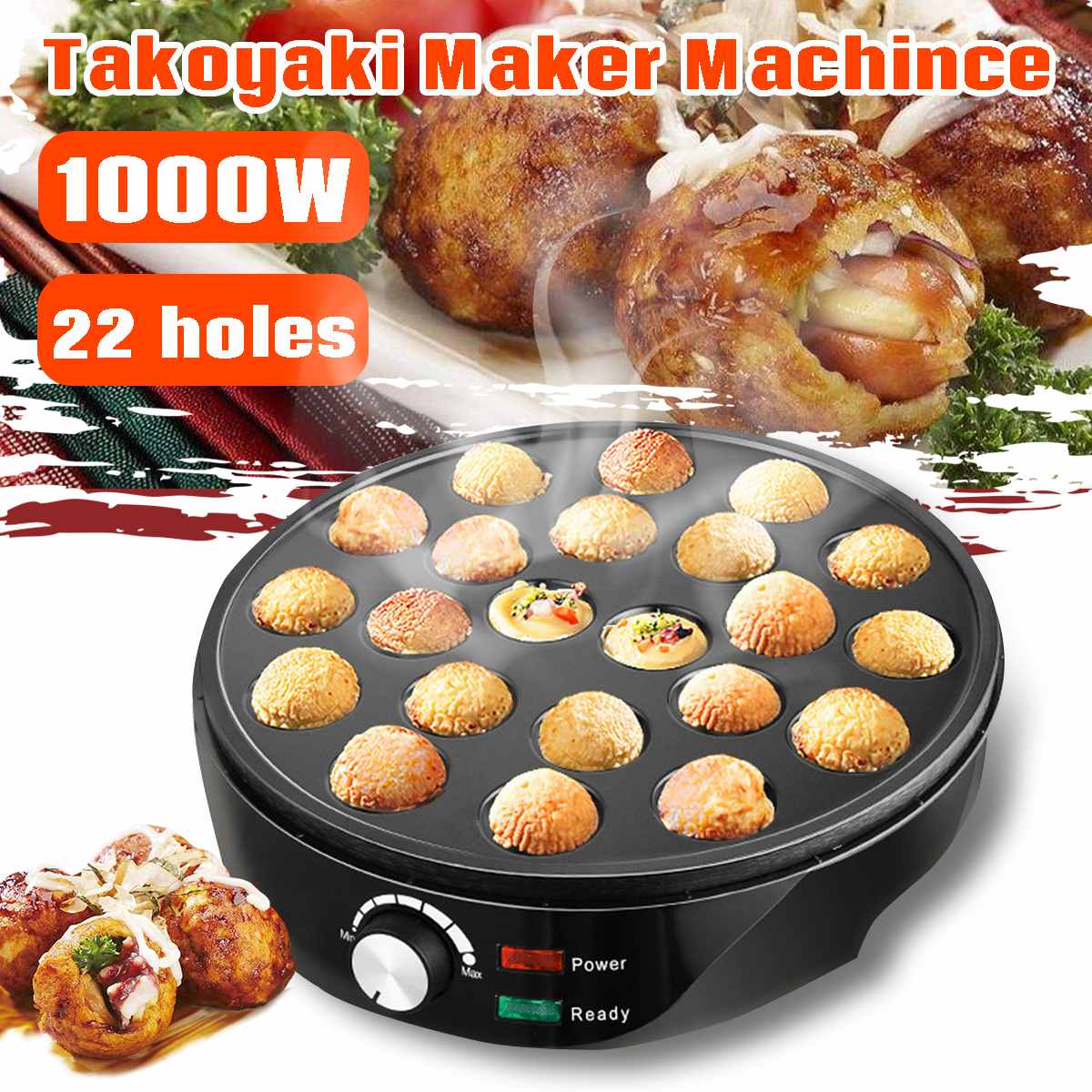 1000w 22 hulrum aluminiumslegering takoyaki pande takoyaki maker blæksprutte små kugler bagepande hjemmelaveværktøj 220-240v