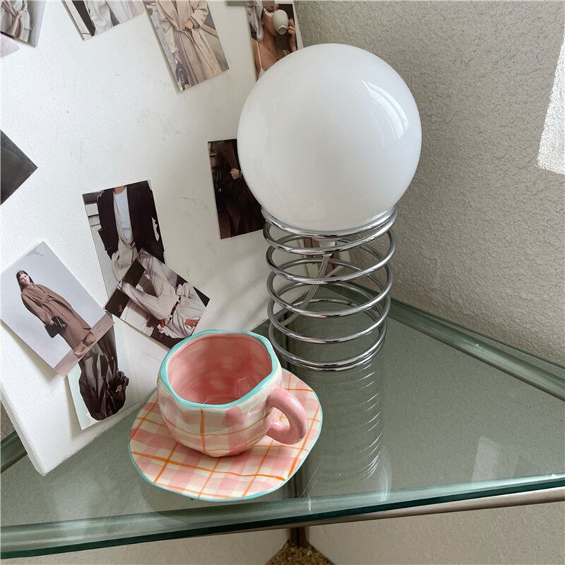 Nordic Small Pink Irregular Ceramic Cup Decorative Breakfast Drinking Milk Tea Cup Wedding Reusable Coffee Cup Saucer