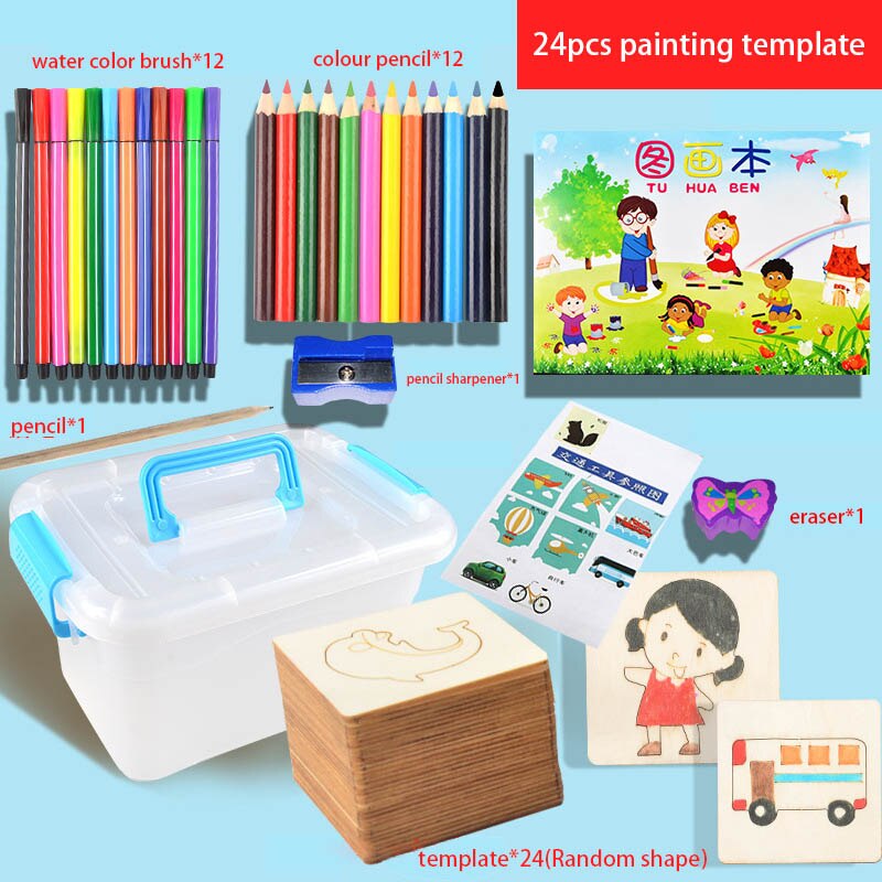 60Pcs Board School Paint Tools Educational Coloring Book Paint Learning Coloring Board Drawing Noard Wooden Drawing toy: 20Pcs Set