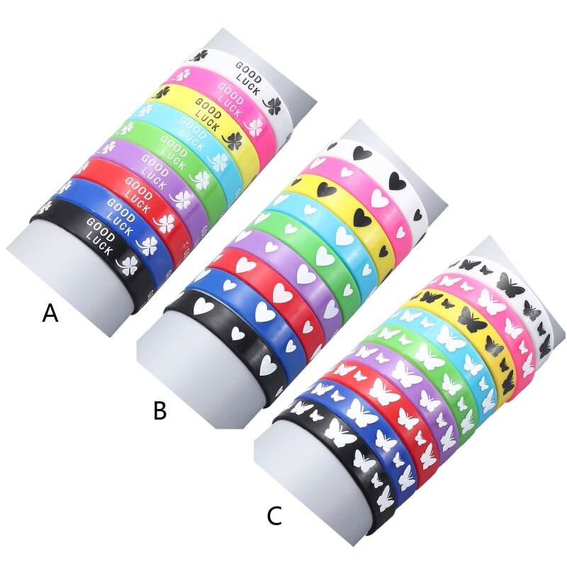 R2LE 9 Stück Gemischt Farben Silikon Armbänder vier-Blatt Kleeblatt Armbänder Party Sport Zubehör für Männer Frauen