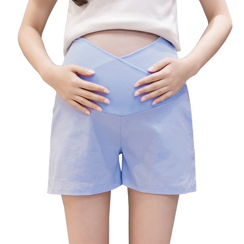 Sommer gravid kvinde lavtaljede bukser ensfarvet kontor dame bomuld og hørbukser gravide maveshorts