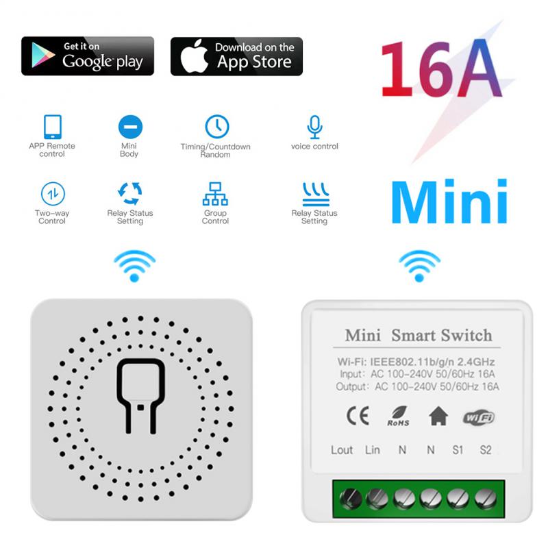 Tuya 16A Mini Wifi Smart Switch Module 2-way Control Timer Wireless DIY Switch Smart Home Automation Work with Alexa Google Home: 16A wifi