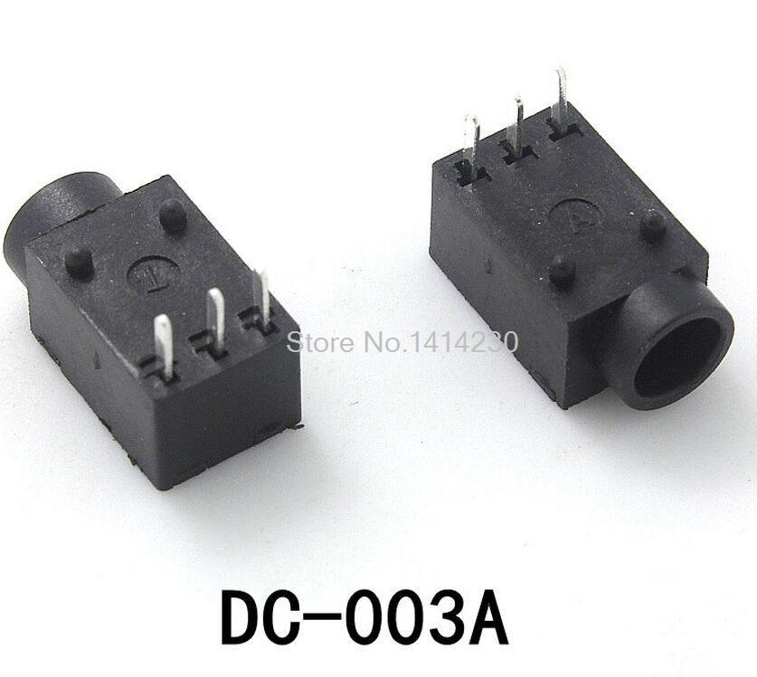 10 stks DC Stopcontact DC003 DC003A 3 voeten 5 v 2A DC-003A 3.5*1.3mm