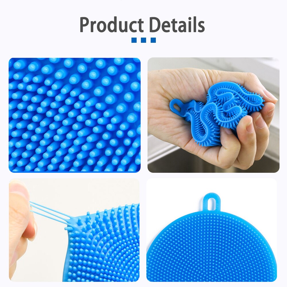 XYj 6PCs/Pack Silicone Dish Washing Sponge Scrubber Cleaning Brush Scouring Pad Dish Pot Cleaner Hand Protector Kitchen Washing