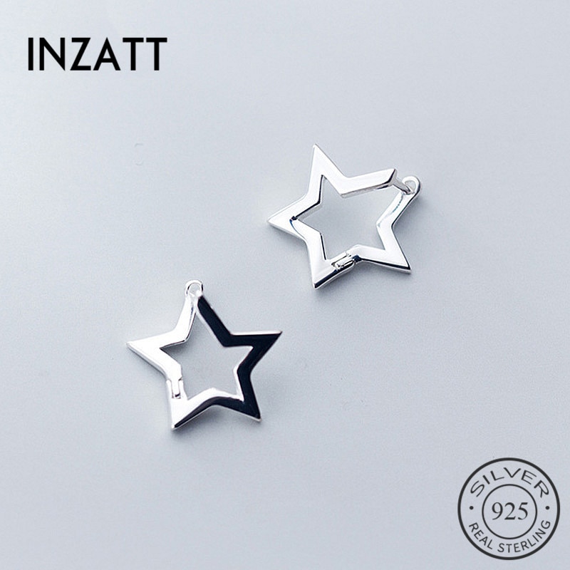 INZATT-pendientes de aro de estrella hueca minimalista para mujer, Plata de Ley 925 auténtica, accesorios de joyería delicada para