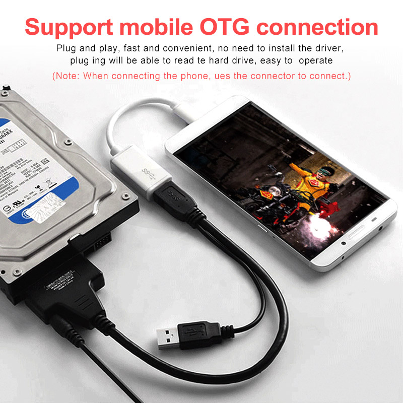 Dual USB Sata Cable USB To Sata Adapter Suport 2.5 or 3.5 Inch External SSD HDD Hard Drive Sata Cable Sata USB 3.0 Adapter