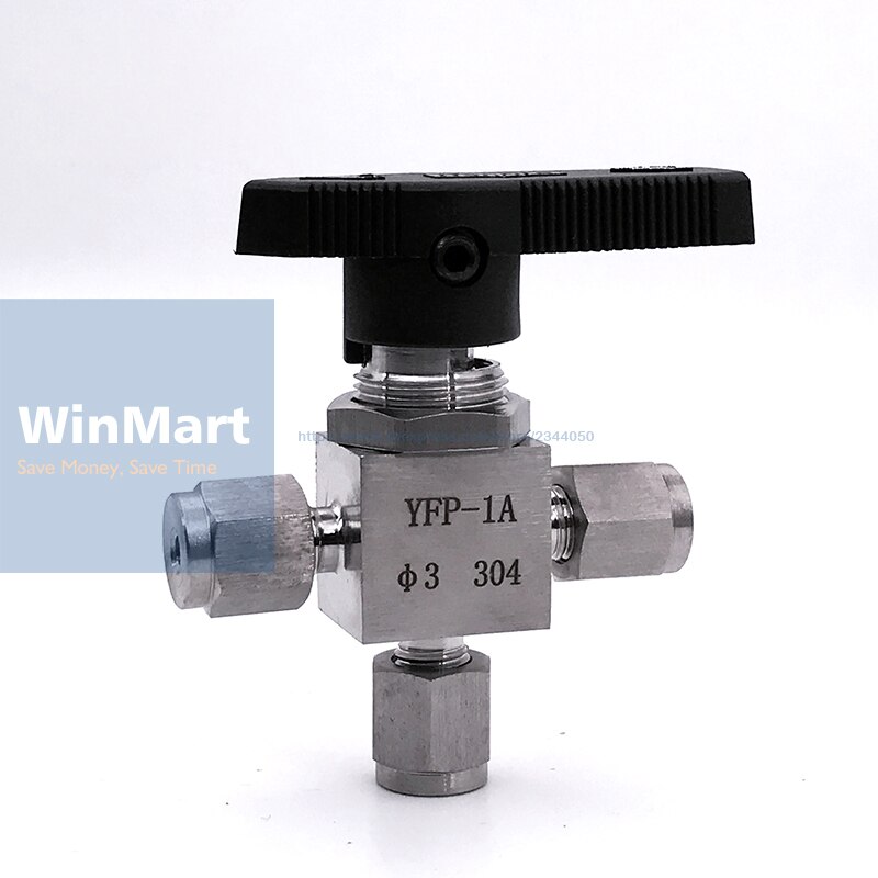 Tee 3 Ways Compression fitting shut off Ball Valve 915 PSI 304 Stainless steel Fit For 1/2&quot; inch O/D Tube