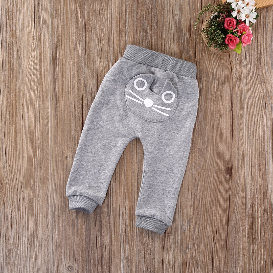 Leuke Kat Kitten Baby Kids Jongens Meisjes Broek Harembroek Bodems Kleding 3-24M: Grijs / 9m
