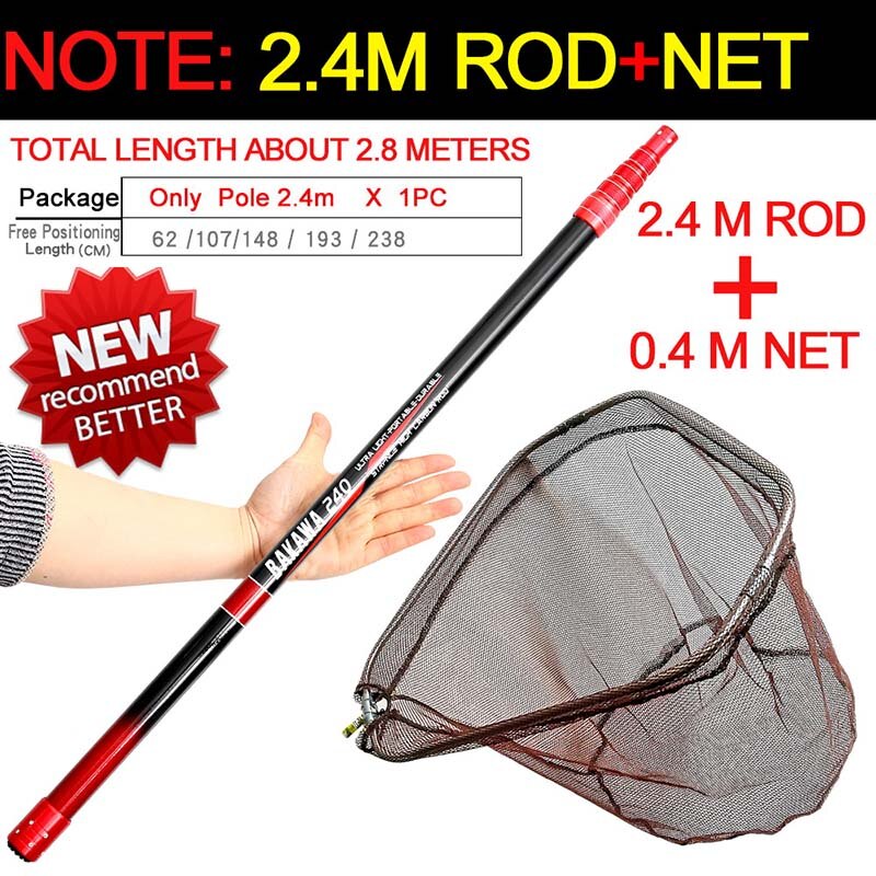 JOSBY składana sieć rybacka wędka węglowa 2.1m 4m ultralight chowany teleskopowy podbierak ręczny netto biegun narzędzi połowowych: BKW 2.4 m zestaw