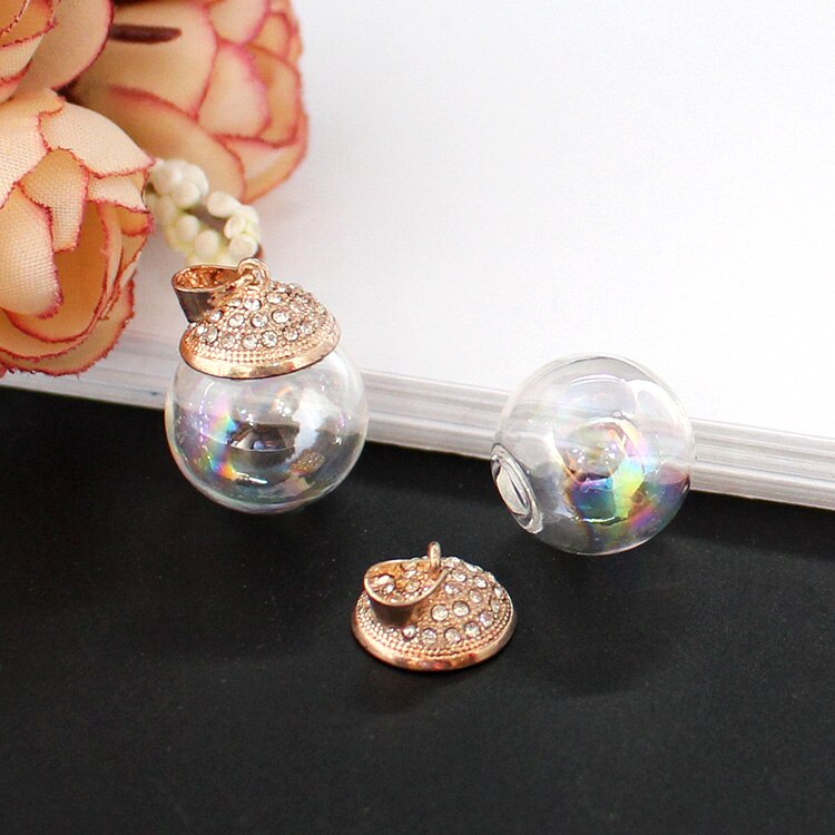 4PCS Glas Ball (4 farben) mit Strass kappe Mini Glas Ball Glas Flasche Anhänger Glas Fläschchen Anhänger Diy Finding: 16MM AB Color Rose