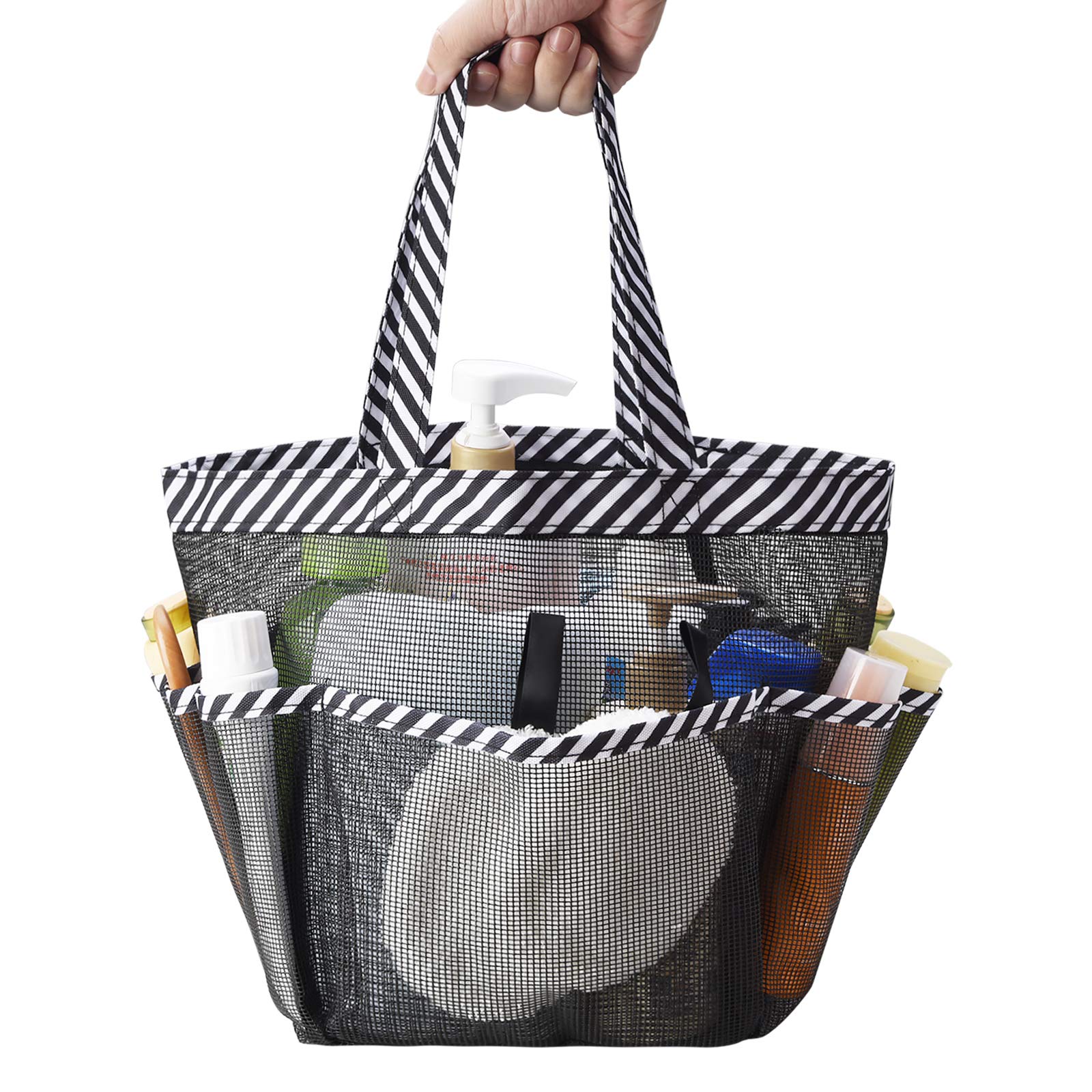 1Pc Draagbare Sneldrogende Douche Tote Bag Opknoping Toilettas Netje Met 8 Pocket Strand Badkamers Organizer Voor Dorm/Gym/Camp/Trave: Black