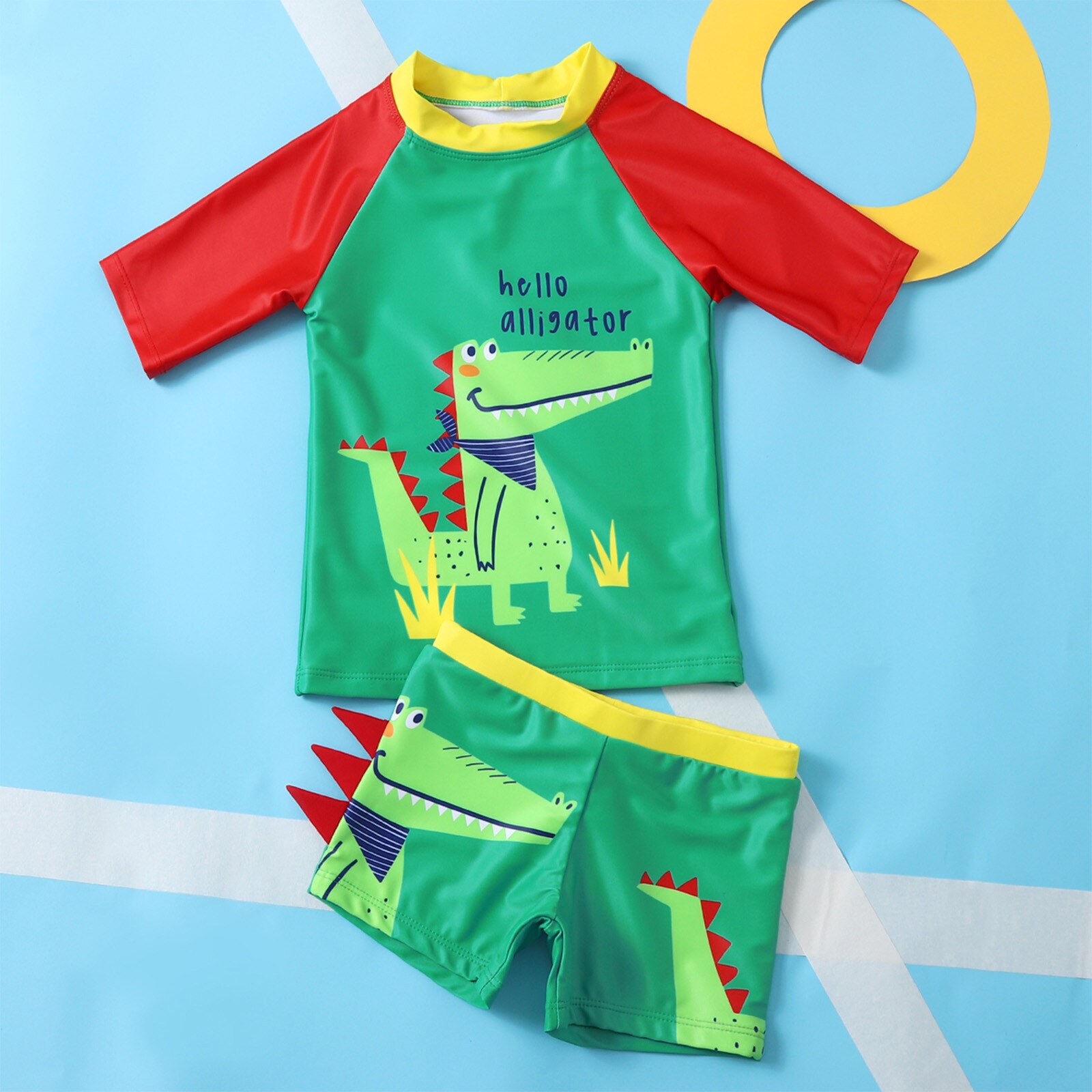 Peuter Kids Baby Jongens Cartoon Brief Stiksels Afdrukken Patchwork Badmode Badpak Zomer Outfits Sets Kostium Kapielowy: 3-4Years