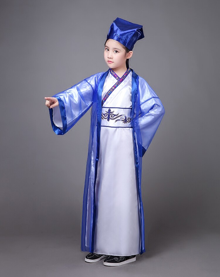 Chinese Stijl Geleerde Kleding Oude Nationale Kostuums Traditionele Kinderen Hanfu Gewaad Cosplay Stage Performance Tonen Slijtage: blue / XL