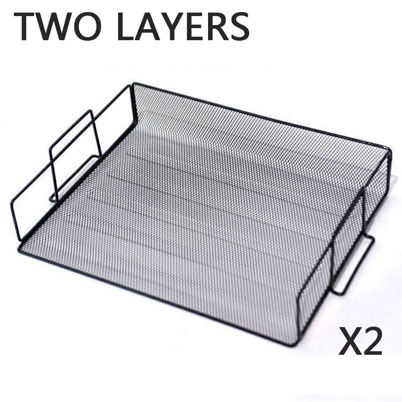 Stackable Metal A4 File Document Tray Paper Storage Rack Magazine File Holder Filing Cabinet Office Accessorie Desk Organizer: Black 2 Layers