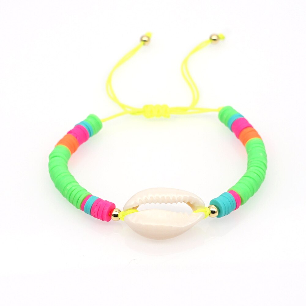 Go2boho pulseira de concha boêmia feminina, bracelete africano com miçangas, disco heishi, artesanal, ajustável, colorida