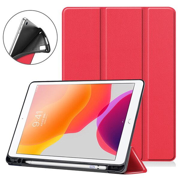 Tablet fall für ipad 10,2 folio abdeckung fall für Apple ipad 7 7th 10.2 "A2200 A2198 A2197 schutzhülle mit stift halter: Red