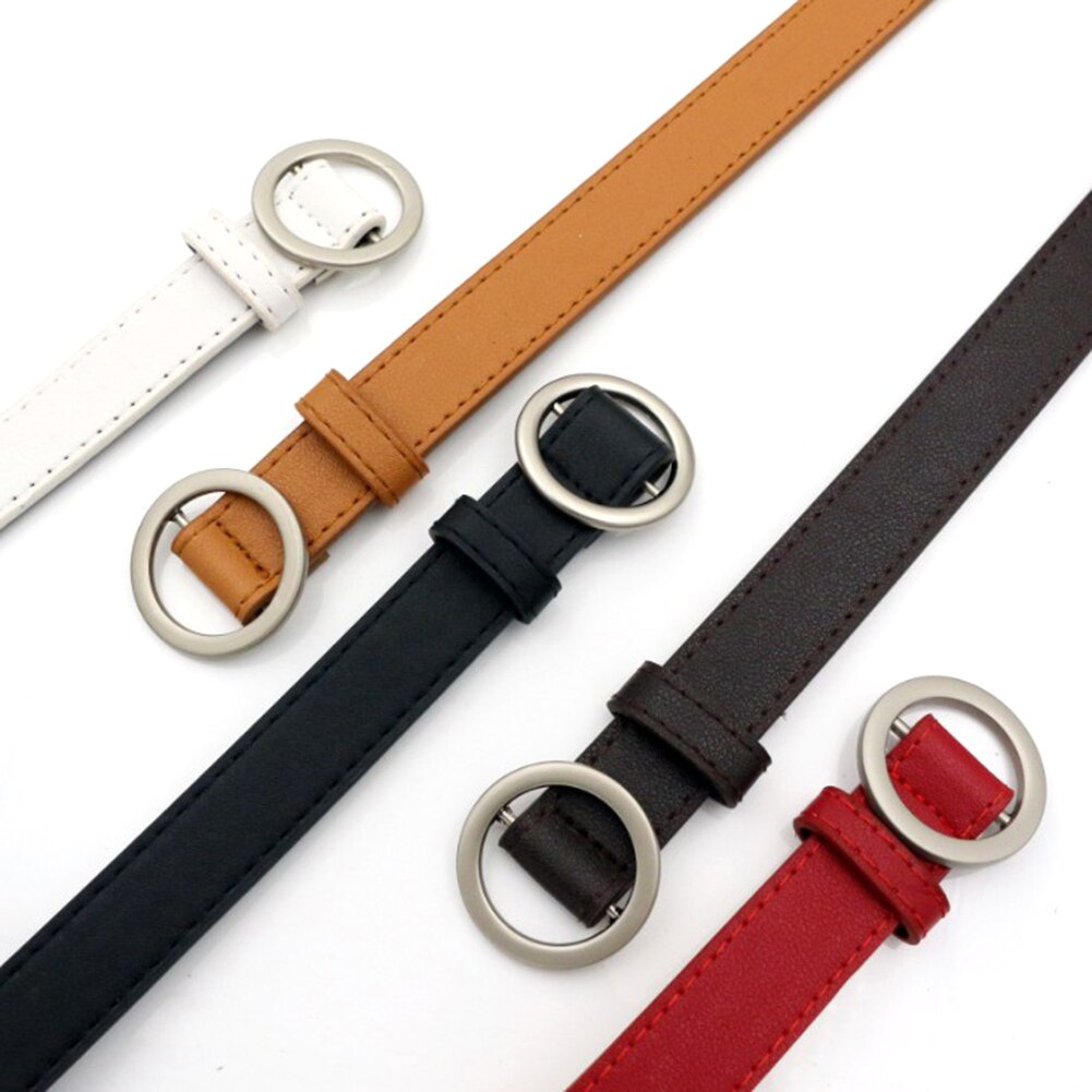 Belt Round Pin Buckle Metal Holeless Female Belt Faux Leather Casual Solid Belts For Women