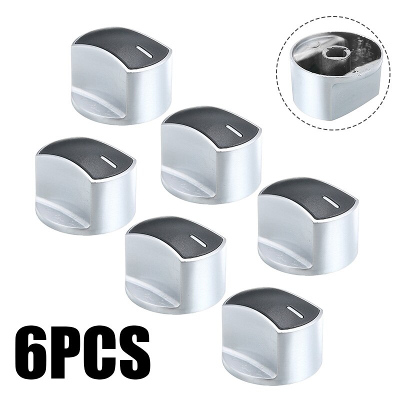 6PCS/Set Metal Gas Stove Knobs Durable Kitchen Cooker Oven Hob 6mm Universal Silver Gas Stove Control Knobs Handle Switch