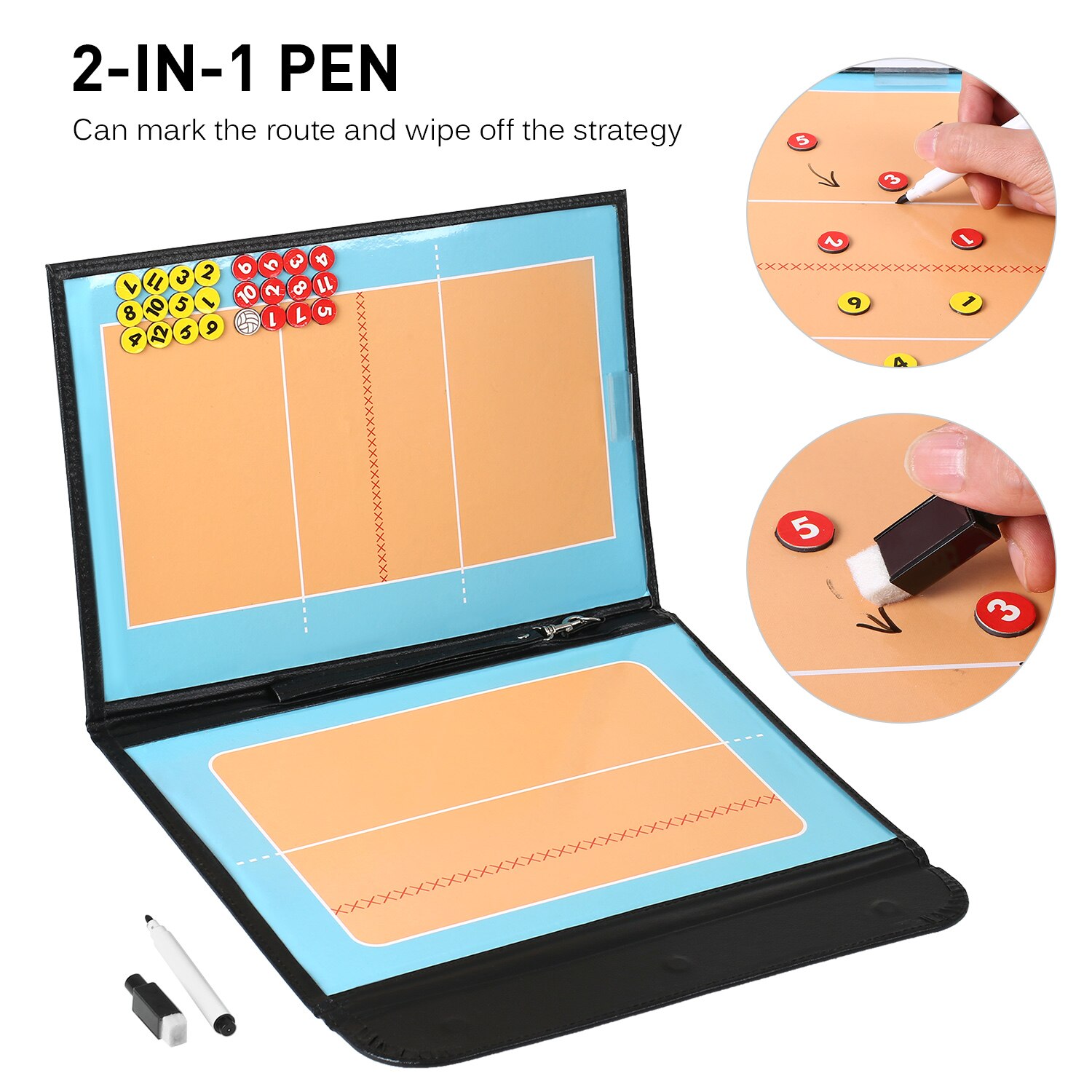 Foldable Volleyball Magnetic Tactic Board Coaching Strategy Board with Marker Pieces and 2-in-1 Pen Volleyball Equipment