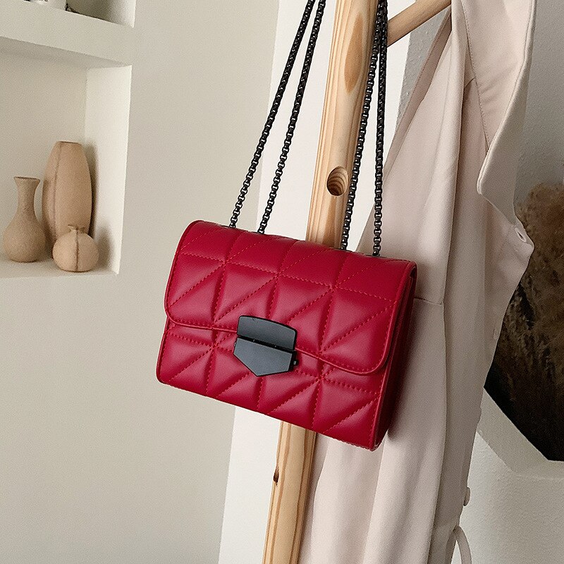 CAIDA Europäischen Platz Tasche Für Frauen sperren Kette Schulter Bote Taschen Neue PU Leder Handtasche: rot