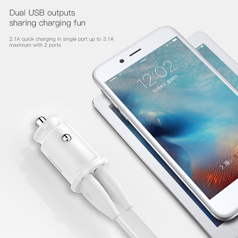 Baseus Mini Usb Autolader 3.1A Snelle Opladen Lader Voor Iphone Huawei Xiaomi Mi Mobiele Telefoon Auto Telefoon Oplader