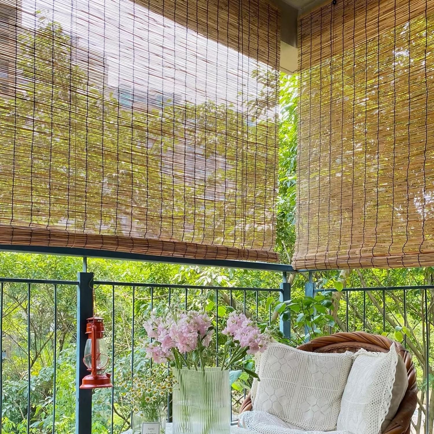 MAXHOME-Estor enrollable efecto bambú,Persiana enrollable de bambú,Cortinas Opacas Transpirables Persiana Enrollable Para Ventanas,adecuadas para interiores y exteriores,variedad de medidas