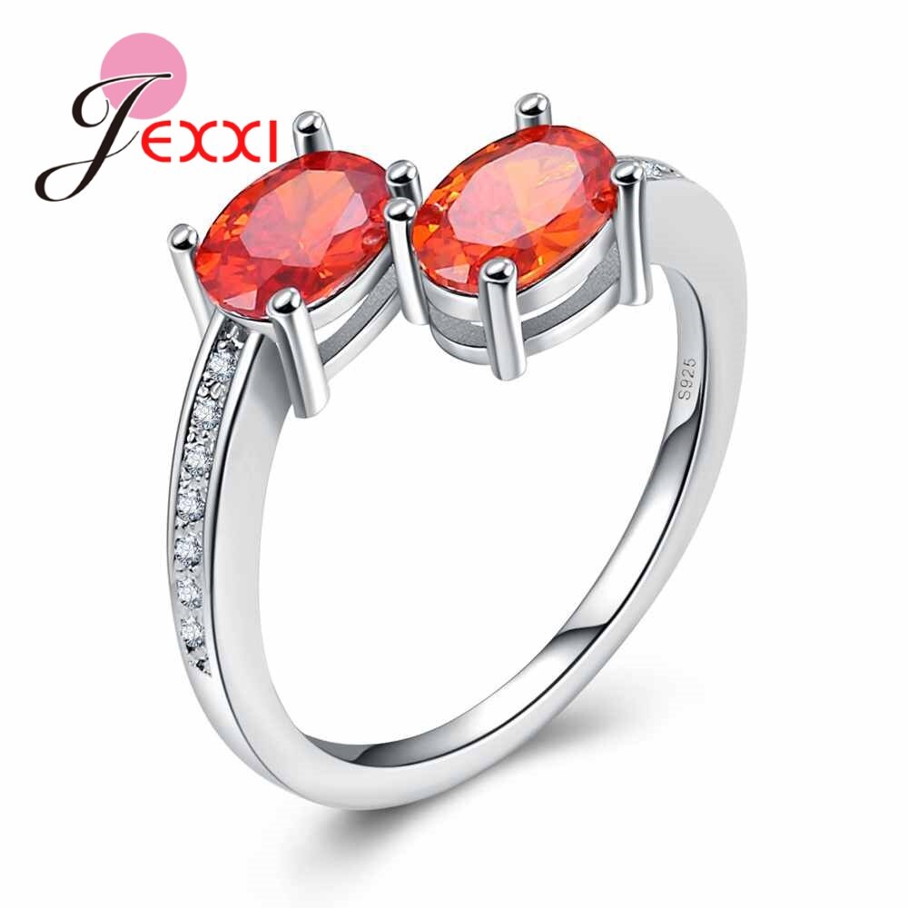 NUOVO Gioelleria Raffinata E Alla Moda Due Pietra Arancione di Cristallo 925 Anelli in Argento Sterling Per La Ragazza Amico Regali Di Compleanno