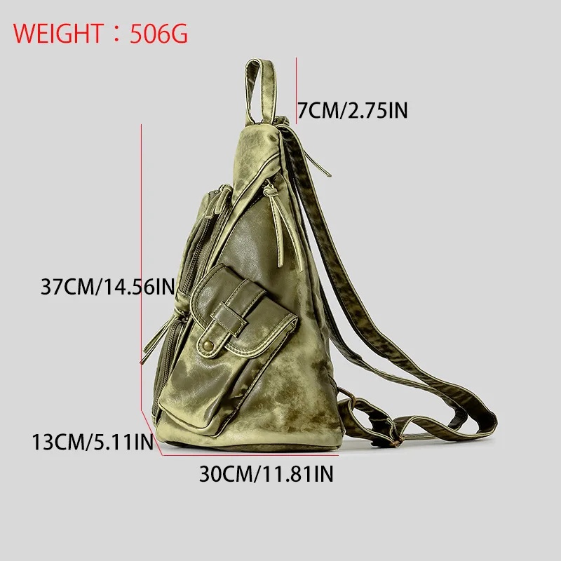 Annmouler Backpacks for Women Soft Washed Letaher Sling Chest Bag Vintage Multi-pockets Punk Style Small Bag