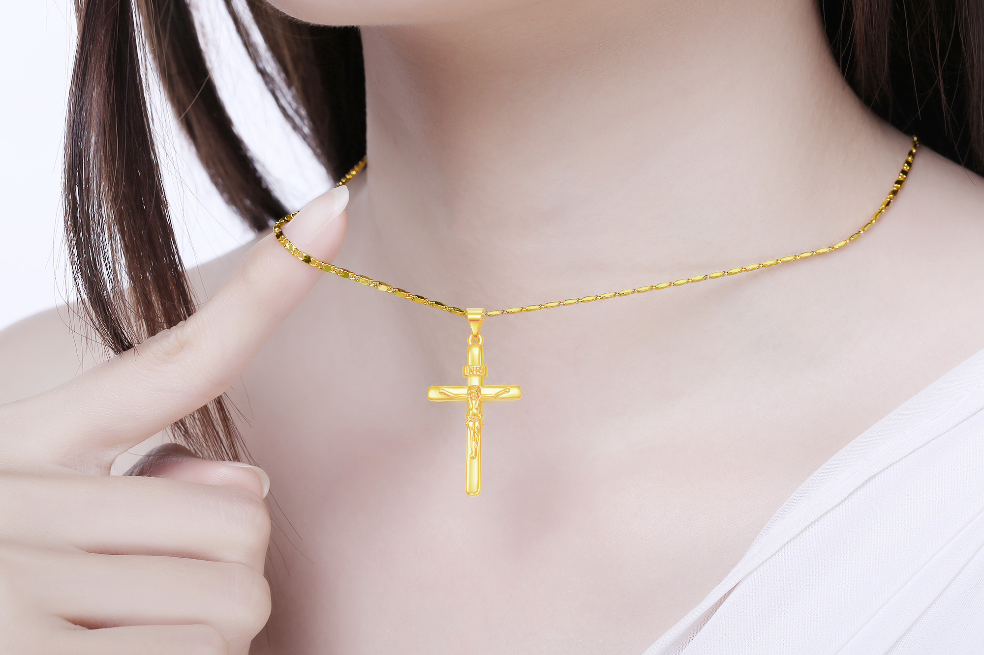 Collier couleur or 24 carats, pendentif croix, pour femmes/hommes, collier de Couple, bijoux