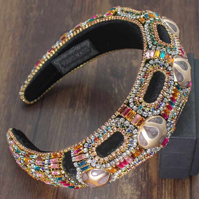Fairland Industria Pesante Handmade Barocco Della Perla Del Rhinestone Rotondo Stellato Stagnola di Oro Romantico Archetto Imbottito Pieno di Cristallo Delle Donne: luxury headband