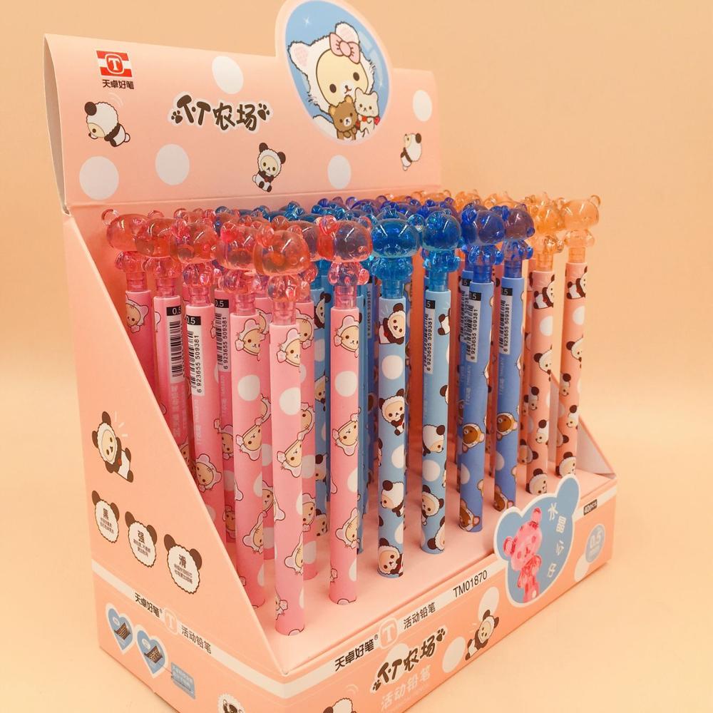 4 pcs/lot Crystal Bear Mechanical Pencil Cute Student Automatic Pen For Kid School Office Supply Escolar Papelaria