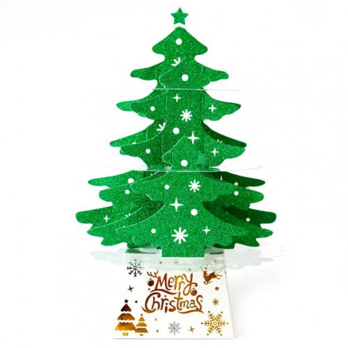 1 Set LED Christmas Tree Shape Card Stake Display Handmade Beautiful Cardboard Card Stake Decor for Home: Green Without Light