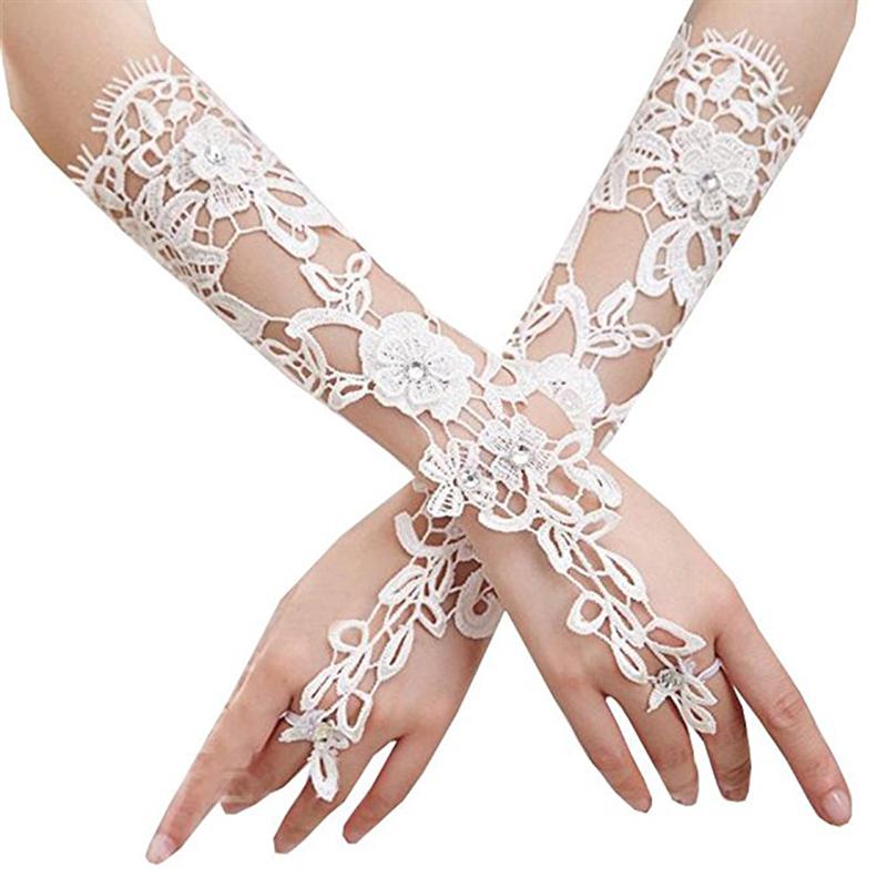 White Lace Gloves Bride Hollow Out Flower Wedding Gloves Women Fingerless Bridal Gloves for Bridal Wedding Dress Accessories: Style 6