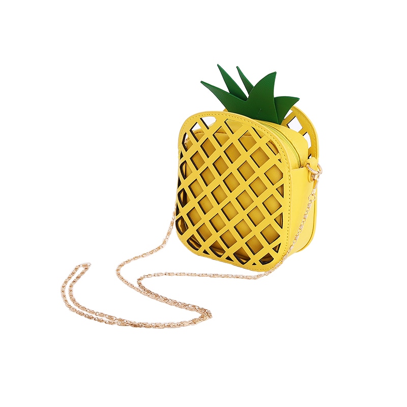 Brand Leather Cute Handbag for Women Lovely Pineapple Bag with Chain Hollow Out Mini Women's Fruit Handbags purse for girls