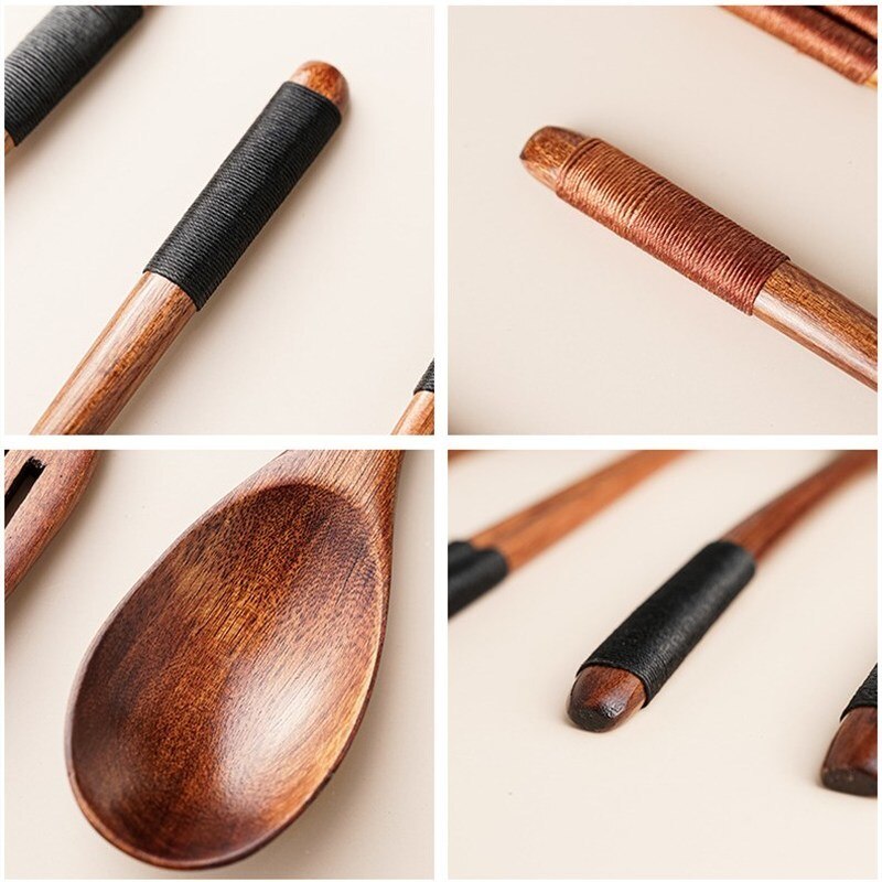 Portable Tableware Vintage Japanese Wood Chopsticks Spoon Fork Travel Dinnerware Suit Environmental Travel Wooden Cutlery Set