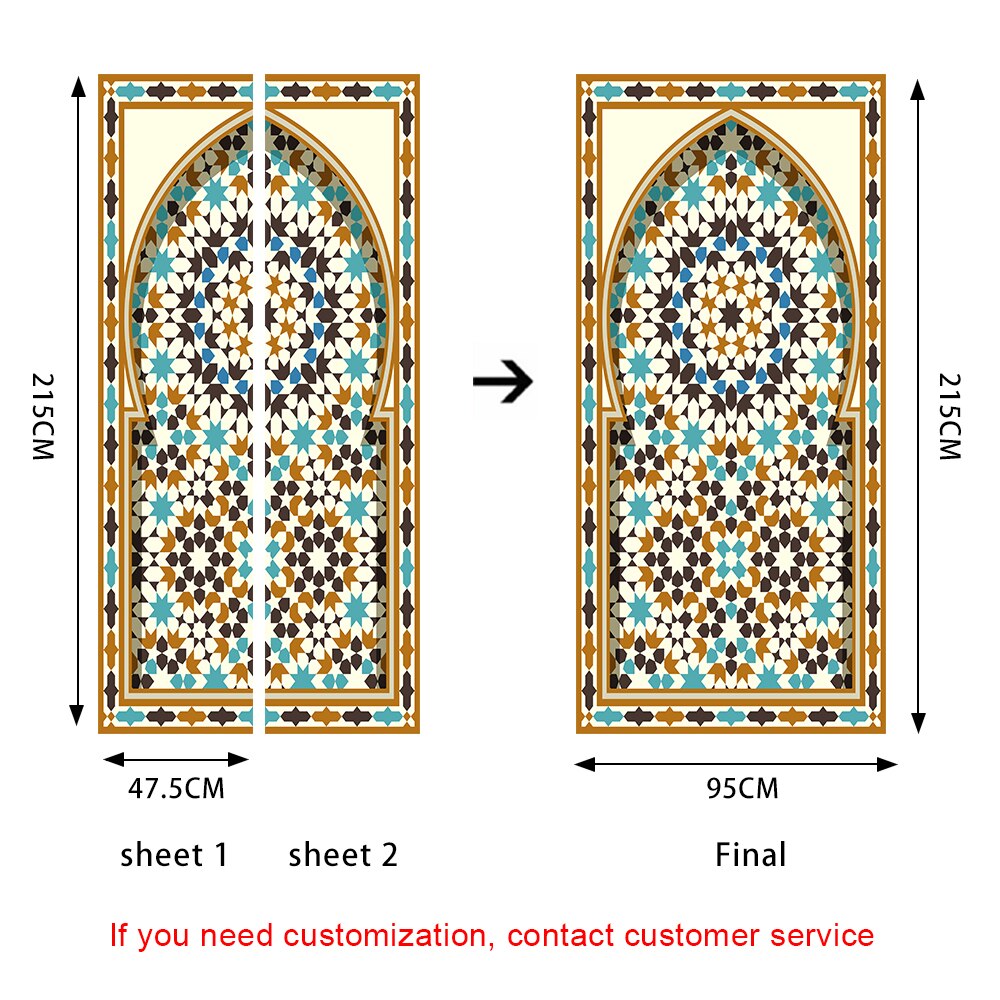 Muslim Style Floral Door Sticker Home Decoration DIY Wall Stickers Bedroom Kitchen Art Wallpaper Peel &amp; Stick Vinyl Wall Decals: 47.5cmX215cmX2pcs