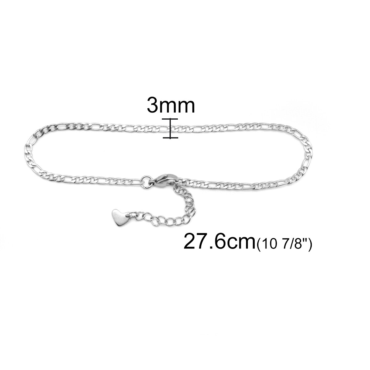 304 Stainless Steel Anklet For Women Men Silver Color Heart Chain Anklet Wedding Jewelry 22.8cm(9&quot;) long, 1 Piece