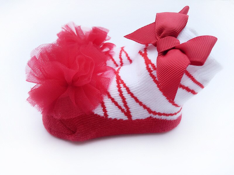 Nuevos calcetines cortos de para bebés y niñas lindos calcetines grandes de de Navidad para niños pequeños de encaje de princesa: D