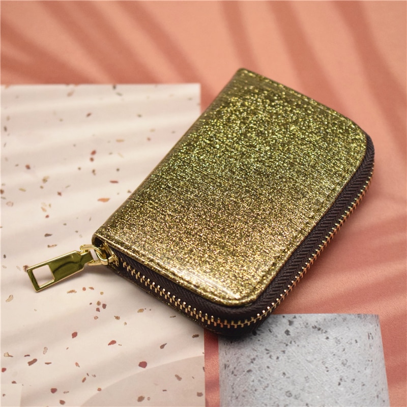 Kortholder kvinder guld / sølv kvindelige kreditkortholder tegnebog taske lynlås kortholder taske